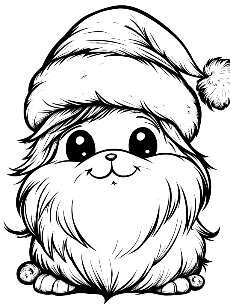 Adorable Fluffy Puppy Wearing a Festive Santa Hat with Big Sparkling Eyes and a Sweet Smile on Its Round Face Kids Christmas Printable Coloring Pages By Best Printable
