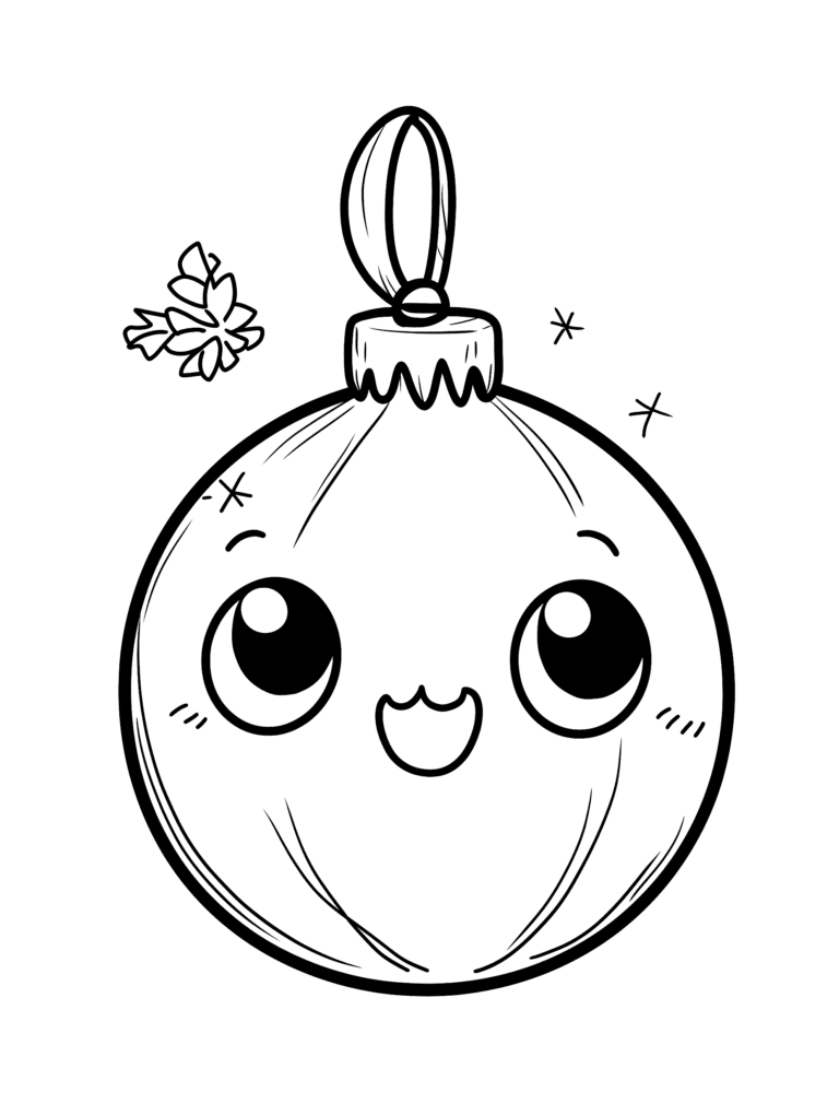Smiling Christmas Ornament with Cute Face and Decorative Holly Leaves Sparkling with Holiday Cheer Kids Christmas Printable Coloring Pages By Best Printable