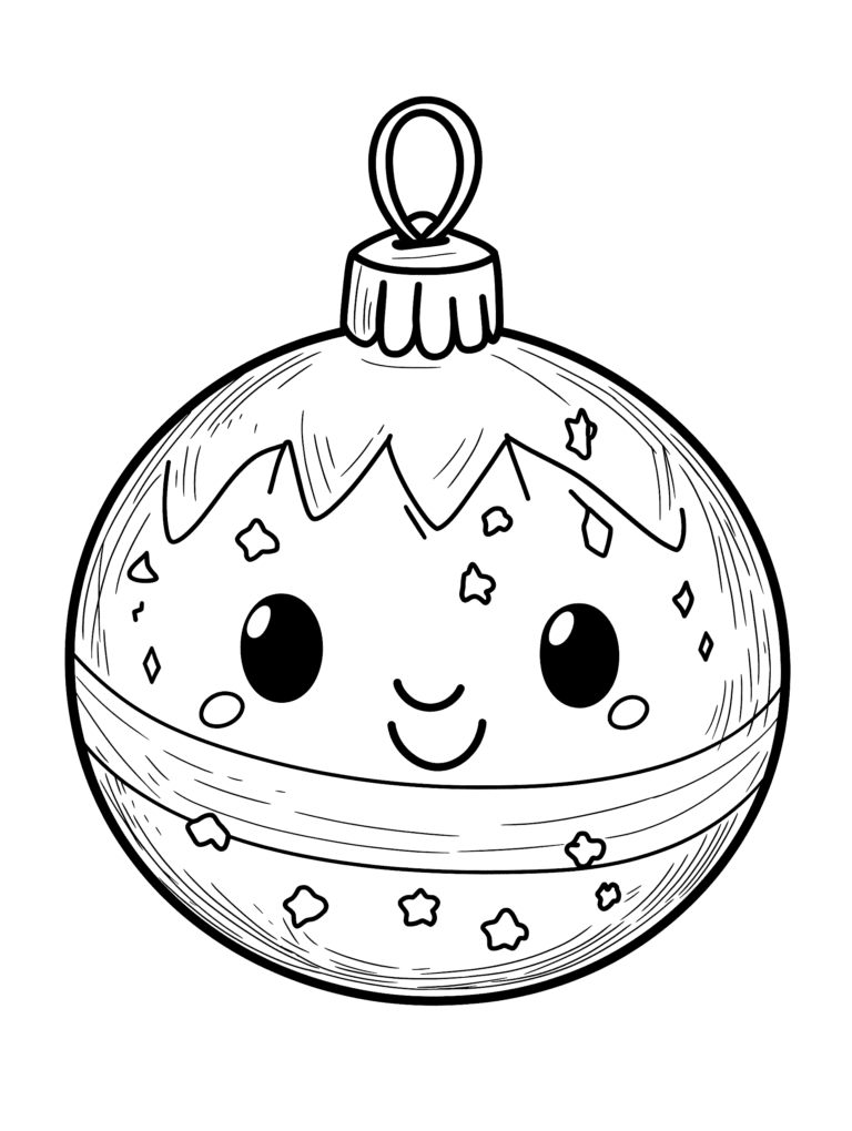 Smiling Christmas Ornament with Decorative Stars and Wavy Patterns for a Festive Holiday Season Coloring Adventure Kids Christmas Printable Coloring Pages By Best Printable