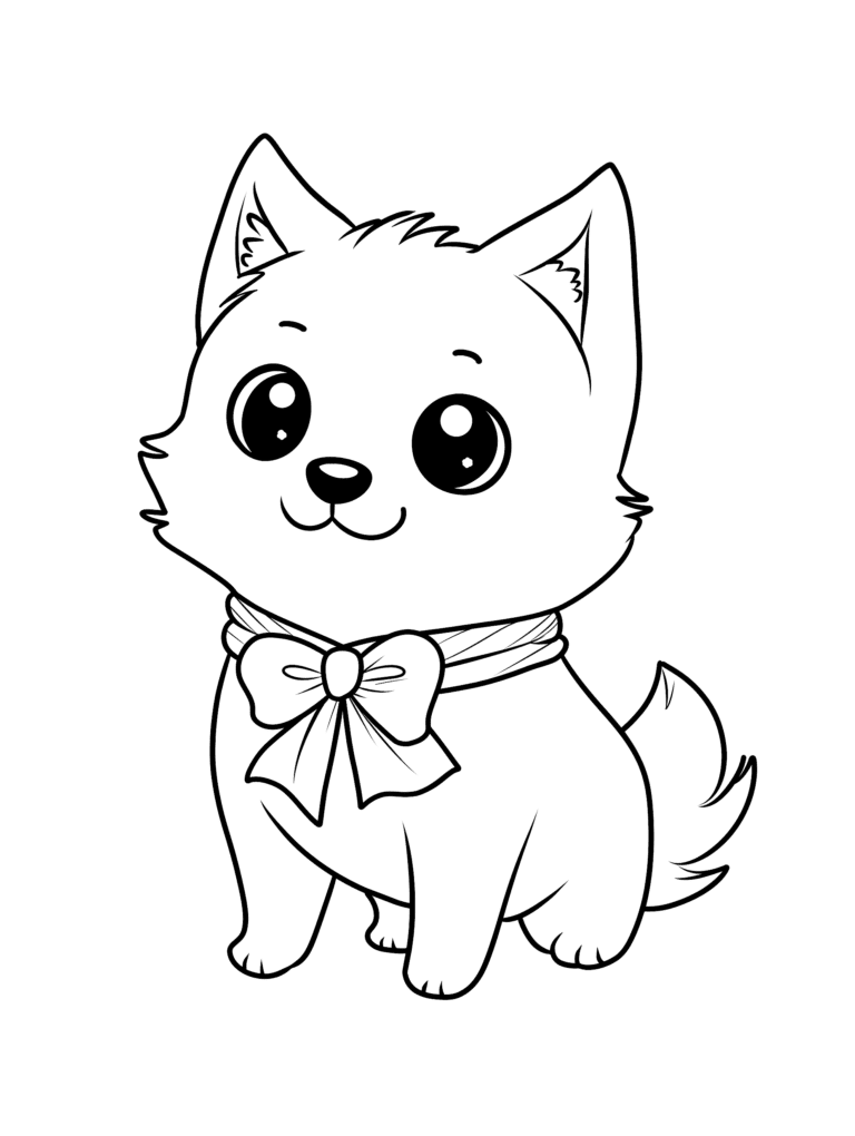 Adorable Fluffy Puppy with Big Eyes and Cute Tail Wearing a Pretty Bow Sitting Happily Ready for Fun and Exciting Adventures Kids Christmas Printable Coloring Pages By Best Printable